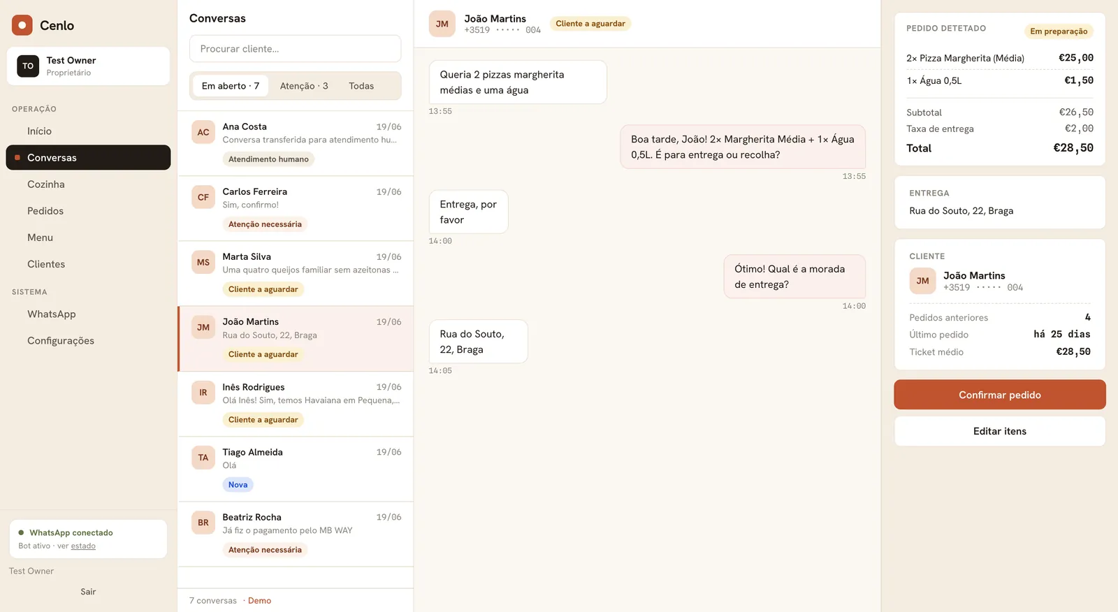 Conversas do WhatsApp organizadas na Cenlo